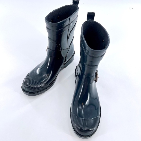 Coach Lester Short Calf Navy Blue Rubber Wellies Rain Boots with Buckle size 6 B - Picture 10 of 13